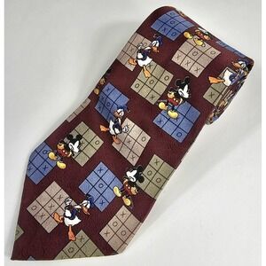 Mickey Unlimited Necktie Tie Vintage Mickey Mouse Donald Duck Tic Tac Toe Disney
